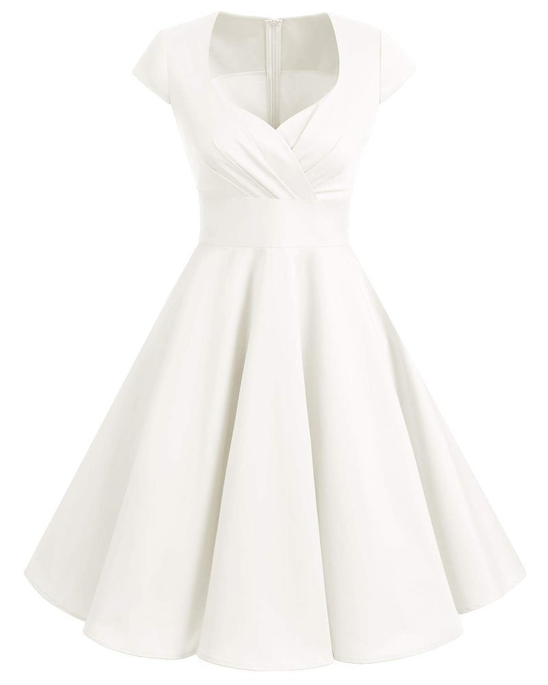 Bbonlinedress Vintage White Wedding Dress Women Plus Size 1950s Retro Cocktail Formal Swing Party Dress Off White 3XL - Image 3